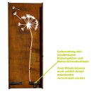 Sichtschutz Rost / Zaunelement / Stele in Edelrost:  YERD  Edelrost Garten-Sichtschutzwand "Pusteblume L", Höhe 158cm Breite 60cm,  sehr stabiler 1,5mm Stahl rostig,  inkl. Metall Bodenspießen und Bodenwinkeln zum stecken oder fest verschrauben