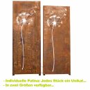 Sichtschutz Rost / Zaunelement / Stele in Edelrost:  YERD  Edelrost Garten-Sichtschutzwand "Pusteblume L", Höhe 158cm Breite 60cm,  sehr stabiler 1,5mm Stahl rostig,  inkl. Metall Bodenspießen und Bodenwinkeln zum stecken oder fest verschrauben