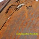 Sichtschutz Rost / Zaunelement / Stele in Edelrost:  YERD  Edelrost Garten-Sichtschutzwand "Pusteblume L", Höhe 158cm Breite 60cm,  sehr stabiler 1,5mm Stahl rostig,  inkl. Metall Bodenspießen und Bodenwinkeln zum stecken oder fest verschrauben