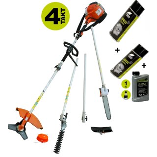 YERD 5-in-1 Multi-Freischneider: 4-Takt Benzin-Motorsense, Heckenschere, Ast-Kettensäge und Freischneider/Rasentrimmer in einem / 1,5 PS / universelle 25,4 mm Aufnahme - STARTER SET 1