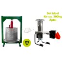 Set ideal für ca. 300kg Äpfel: Obstpresse manuell hydraulisch, 23 Liter Kelter, lebensmittel-berührende Teile aus Edelstahl, Fischer OPRAH23 + Obstmühle Fruit-Shark als Lagerverkauf Set-Angebot