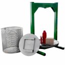 Set ideal für ca. 300kg Äpfel: Obstpresse manuell hydraulisch, 23 Liter Kelter, lebensmittel-berührende Teile aus Edelstahl, Fischer OPRAH23 + Obstmühle Fruit-Shark als Lagerverkauf Set-Angebot