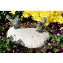 Gartendeko Figur: Bronzefigur Garten,  Vogel  6cm hoch, auf Schiefer-Stein mit eingrabbarem Beton-Standfuß, original Rottenecker Objekt