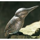 Gartendeko Figur: Bronzefigur Garten,  Eisvogel groß, 13,5 cm, Flügel geschlossen, auf Schiefer-Stein mit eingrabbarem Beton-Standfuß, original Rottenecker Objekt