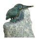 Gartendeko Figur: Bronzefigur Garten, Eisvogel klein (ca. 7,5 cm), Flügel geschlossen, Vogel auf Schiefer-Stein mit eingrabbarem Beton-Standfuß, original Rottenecker Objekt
