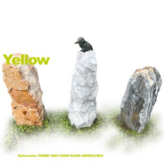 Gartendeko: Bronzefigur Eisvogel ca. 60 cm hoch mit Stein / Stele in Farbe gelb