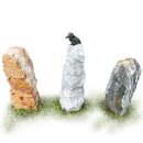 Gartendeko: Bronzefigur Eisvogel ca. 60 cm hoch mit Stein / Stele in Farbe gelb