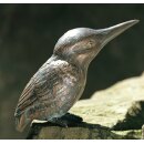 Gartendeko: Bronzefigur Eisvogel ca. 60 cm hoch mit Stein / Stele in Farbe gelb