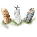 Gartendeko: Bronzefigur Nachtigal auf verschiedenen Steinsäulen, Stele ca. 50 cm hoch, Naturstein