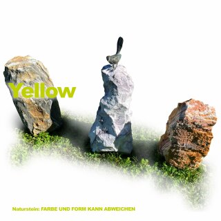 Gartendeko: Bronzefigur Vogel 90113 auf   Steinsäulen ca. 60 cm hoch, Naturstein Farbe yellow
