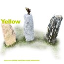 Gartendeko: Bronzefigur "Rabe lustig" auf verschiedenen Steinsäulen, Stele ca. 60 cm hoch, Naturstein Farbe yellow