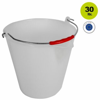 Lebensmittel-echter Ausguss-Eimer / Schütteimer 30 Liter, aus ungefärbtem Kunststoff (PE), weiß, dickwandig