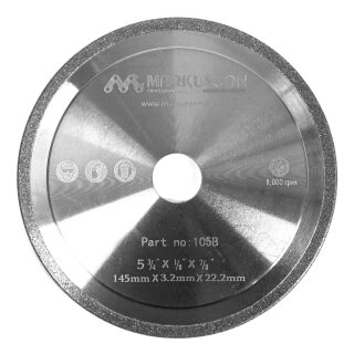 Hochwertige 3,2mm CBN Schleifscheibe für Jolly EVO, Super Jolly, MAXX Pro etc, original Markusson CBN Profi-Scheibe 22,2mm für Sägekette 145 x 22,2 x 3,2 mm