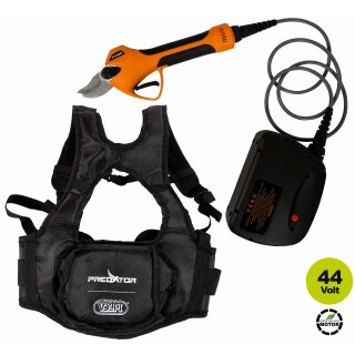 Profi Akkuschere Weinbau und Baumschnitt: Volpi PV400 elektrische Profi-Rebschere, mit SAMSUNG Lithium-Batterie 44 Volt 2,9 Ah (127,6 Wh), 3cm Ø Schnittstärke, 2 Schnittprogramme, bürstenloser Motor (Versand kostenfrei*)