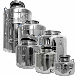 Edelstahlkannen geschweißt:  Fischer Polish-Line Edelstahlkanne in verschiedenen Ausführungen mit Zubehör, von  3L, 10L, 15L, 30L, 50L, 75L bis 100L 20 Liter ohne Hahn