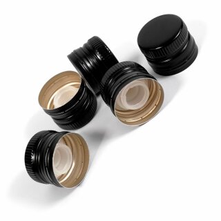 250 Stück: Handschraubverschlüsse Farbe Schwarz, PP31.5 mit Gewinde, mit Ölausgießer und Abriss-Lasche / Originalitätsring / Originalitäts-Sicherung