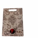 Bag in Box Standbeutel 1,5 Liter für Fruchtsaft,  VITOP Auslauf, natur-braun klassisches Beutelmotiv Design "Happy Juice", matte Oberfläche , dickwandiger Stand-Alone Beutel bzw. Tasche mit Tragegriff,  kann selbstständig vertikal ohne Karton stehen (!)