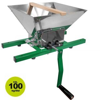Kleine Beerenmühle: manuell /  Handbetrieb,  mit 7 ltr. Edelstahltrichter, speziell zum Maischen von Beeren und Trauben, Quetschwalzen aus lebensmittelechtem Kunststoff