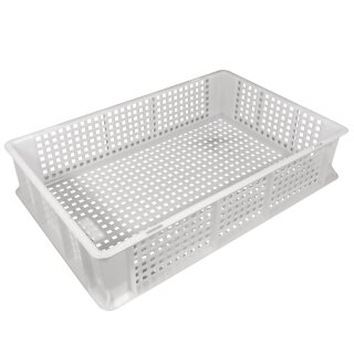 Natur ungefärbt - stapelbarer lebensmittelechter Behälter (mit optionalem Deckel): "Professional Box", Eurobox-Fomat  600x400mm x 13cm Höhe, gelocht, lebensmittelecht,  Lebensmittel-Behälter/ Agrar-Kleinkiste / Ernte-Kiste, aus  PE-HD (HDPE), made in EU