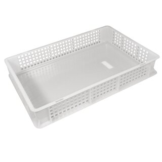 Stapelbarer lebensmittelechter Behälter (mit optionalem Deckel): "Professional Box", Eurobox-Format  600x400mm x 10cm Höhe, gelocht / Boden geschlossen,  lebensmittelecht,  Lebensmittel-Behälter/ Agrar-Kleinkiste aus  PE-HD ungefärbt, made in EU