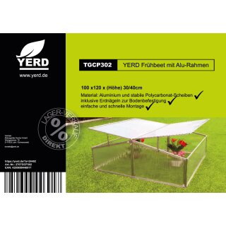 YERD Frühbeet / Mini-Treibhaus / Aufzucht-Beet:  Doppel-Frühbeetkasten mit Aluminium-Rahmen und isolierenden Polycarbonat-Scheiben,  120x100 x (Höhe) 30/40cm
