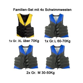 Familien Setangebot 4x Schwimmweste Waterski gr. 1x XL, 1x L, 2x M