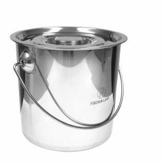 FISCHER-LAHR Edelstahl AISI 304 Honig-Eimer 12 Liter (~16 kg Honig), mit Edelstahl-Deckel, lebensmittelecht, für Honig und Lebensmittel wie Fette, Konditorei-Pasten, kleine Vorteige, Umfüll-Eimer Getränke, Küchen-, Gastro-oder Futter-Eimer