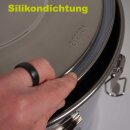 FISCHER-LAHR Honig Edelstahl-Lagerfass / Transport-Behälter / Abfüllkübel 25 Liter (ca. 35 kg Honig),  mit Quetschhahn, Spanndeckel mit Silikondichtung luftdicht verschließbar, V2A Edelstahl AISI 304 hochglanzpoliert