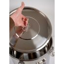 FISCHER-LAHR Honig Edelstahl-Lagerfass / Transport-Behälter / Abfüllkübel 25 Liter (ca. 35 kg Honig),  mit Quetschhahn, Spanndeckel mit Silikondichtung luftdicht verschließbar, V2A Edelstahl AISI 304 hochglanzpoliert