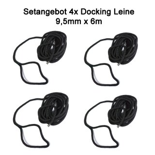 4x Fender & Festmacherleine Nylon Docking-Leine 9,5 mm (3/8") – 6 m schwarz– UV-beständig & reißfest – Ideal für Schlauchboote