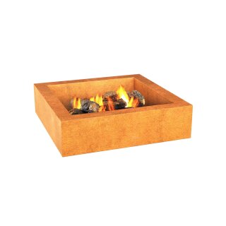 HOGAR 1 Corten Feuerstelle, Design-Objekt aus Corten-Stahl, Materialdicke 3mm, 100x100x30 cm