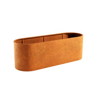 LOM 1  großer Corten Metall-Blumentopf/Pflanzkübel für den städtischen bzw. öffentlichen Raum, abgerundet, rostig, Design-Objekt aus Corten-Stahl, Materialdicke 2mm, 140x60x60 cm, made in EU (Versand kostenfrei*)