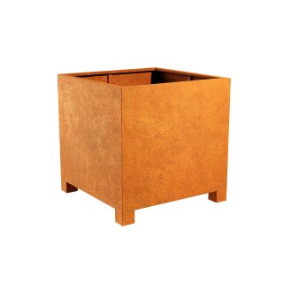 PATA 6  Corten Metall-Blumentopf/Pflanzkübel für den städtischen bzw. kommunalen Raum, rostig , quadratisch, mit Füßen abgesetzt (unterfahrbar),   Design-Objekt aus Corten-Stahl, Materialdicke 2mm, 100x100x60 cm, made in EU (Versand kostenfrei*)