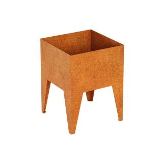 Pierna 1 Corten Metallblumentopf, Design-Objekt aus Corten-Stahl, Materialdicke 2mm, 45x45x60 cm, Blumenkübel auf Füßen/Beinen (unterfahrbar/anhebbar), rostig, made in EU