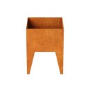 Pierna 1 Corten Metallblumentopf, Design-Objekt aus Corten-Stahl, Materialdicke 2mm, 45x45x60 cm, Blumenkübel auf Füßen/Beinen (unterfahrbar/anhebbar), rostig, made in EU