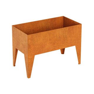 Pierna 2 Corten Metallblumentopf, Design-Objekt aus Corten-Stahl, Materialdicke 2mm, 45x85x60 cm, Blumenkübel auf Füßen/Beinen (unterfahrbar/anhebbar), rostig, made in EU