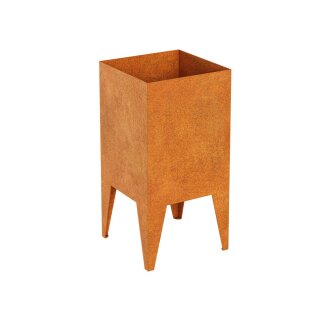 Pierna 4 Corten Metallblumentopf, Design-Objekt aus Corten-Stahl, Materialdicke 2mm, 45x45x90 cm, Blumenkübel auf Füßen/Beinen (unterfahrbar/anhebbar), rostig, made in EU