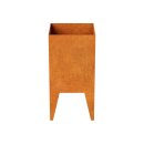 Pierna 4 Corten Metallblumentopf, Design-Objekt aus Corten-Stahl, Materialdicke 2mm, 45x45x90 cm, Blumenkübel auf Füßen/Beinen (unterfahrbar/anhebbar), rostig, made in EU