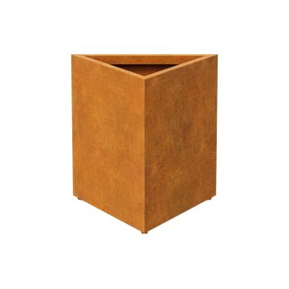 TRIANGO 2 Corten dreieckiger Gartentopf,  rostiges Design-Objekt aus Corten-Stahl, Materialdicke 2mm, 100x87x60 cm
