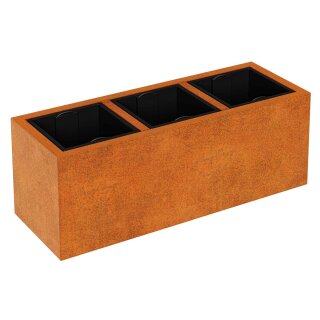 DEPO 9 Corten Metallblumentopf mit Kunststoff-Innenbehälter,  Design-Objekt aus Corten-Stahl, Pflanzcontainer 125x45x Höhe 45 cm, Materialdicke 2mm,  outdoor und indoor nutzbar, made in EU ( Versand kostenfrei *)