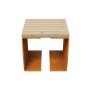 CHAN 1 Corten Bank, Rostiges Design-Objekt aus extra dickwandigen Corten-Stahl, Sitzfläche aus Fichtenholz  doppelt matt lackiert,  City  Sitz-Bank 50x50x46 cm, made in EU (Versand kostenfrei *)