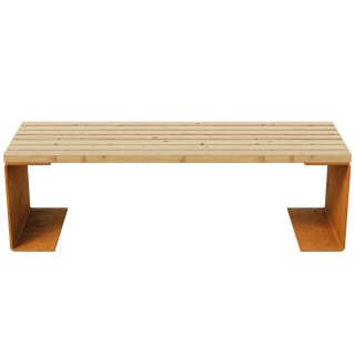 CHAN 3 Corten Bank, rostiges Design-Objekt in aus extra dickwandigen Corten-Stahl, Sitzfläche aus Fichtenholz doppelt matt lackiert, City  Sitz-Bank 150x50x46 cm, made in EU ( Versand kostenfrei *)