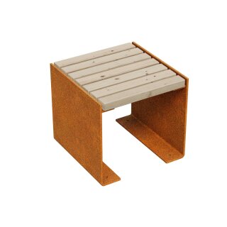 FLANCO B1 Corten Hocker, rostiges Design-Objekt aus extra dickwandigen Corten-Stahl, Sitzfläche aus Fichtenholz und doppelt mit Mattlack beschichtet, City Sitzbank 50x50x46 cm, made in EU ( Versand kostenfrei *)