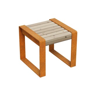 MARCO 1 Corten Hocker, rostiges Design-Objekt aus extra dickwandigen Corten-Stahl, Sitzfläche aus Fichtenholz doppelt matt lackiert, City Sitzbank 50x50x46 cm, made in EU ( Versand kostenfrei *)
