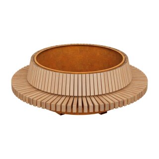 BASTIDOR 8 runde Corten Sitz-Bank mit Pflanzkübel, rostiges Design-Objekt aus Corten-Stahl, Materialdicke 2mm, City Sitzbank 305x122 cm, made in EU ( Versand kostenfrei *)