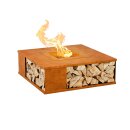 INDY Corten offene Metall-Feurstelle mit Holzfach,...
