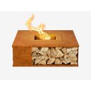 INDY Corten offene Metall-Feurstelle mit Holzfach,...