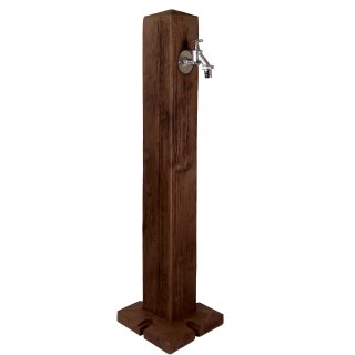 Granitia WOOD Wasserzapfsäule Darkwood / dunkle Holzstruktur – 100 x 25 x 25 cm Garten-Zapfsäule mit 3/4" Chrom Auslaufhahn & Schlauchanschluss