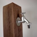Granitia WOOD Wasserzapfsäule Darkwood / dunkle Holzstruktur – 100 x 25 x 25 cm Garten-Zapfsäule mit 3/4" Chrom Auslaufhahn & Schlauchanschluss