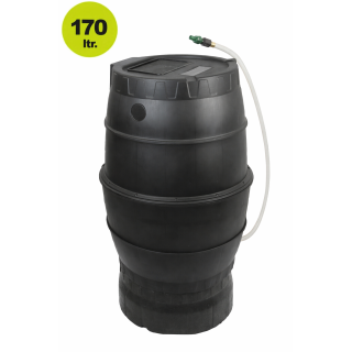 YERD Regenfass Set: 170 l Regentonne Wassertank, schwarz, Fass mit passendem Untergestell 170 Liter (100 cm Hoch)